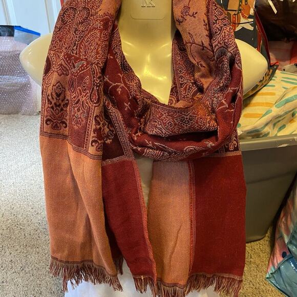 Pashmina Scarf Wrap Shawl Multicolor Paisley Fringe Artisan Art To Wear Designer - Picture 1 of 4
